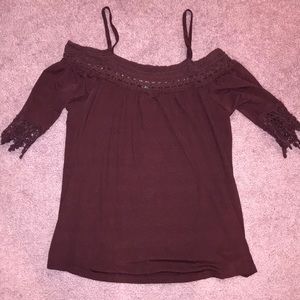 maroon cold shoulder top